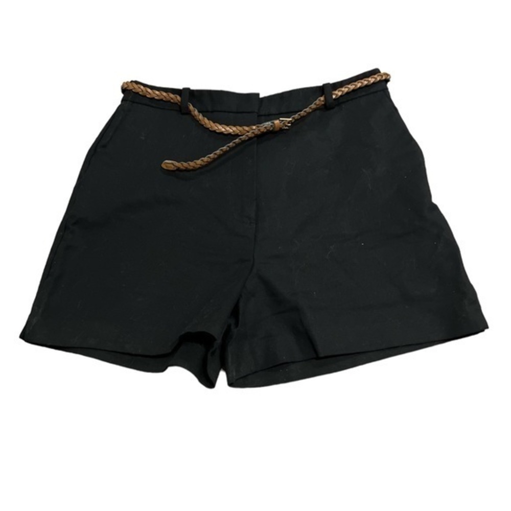 Zara Women’s Black Staple Shorts with Braided Brown Belt Size Medium
